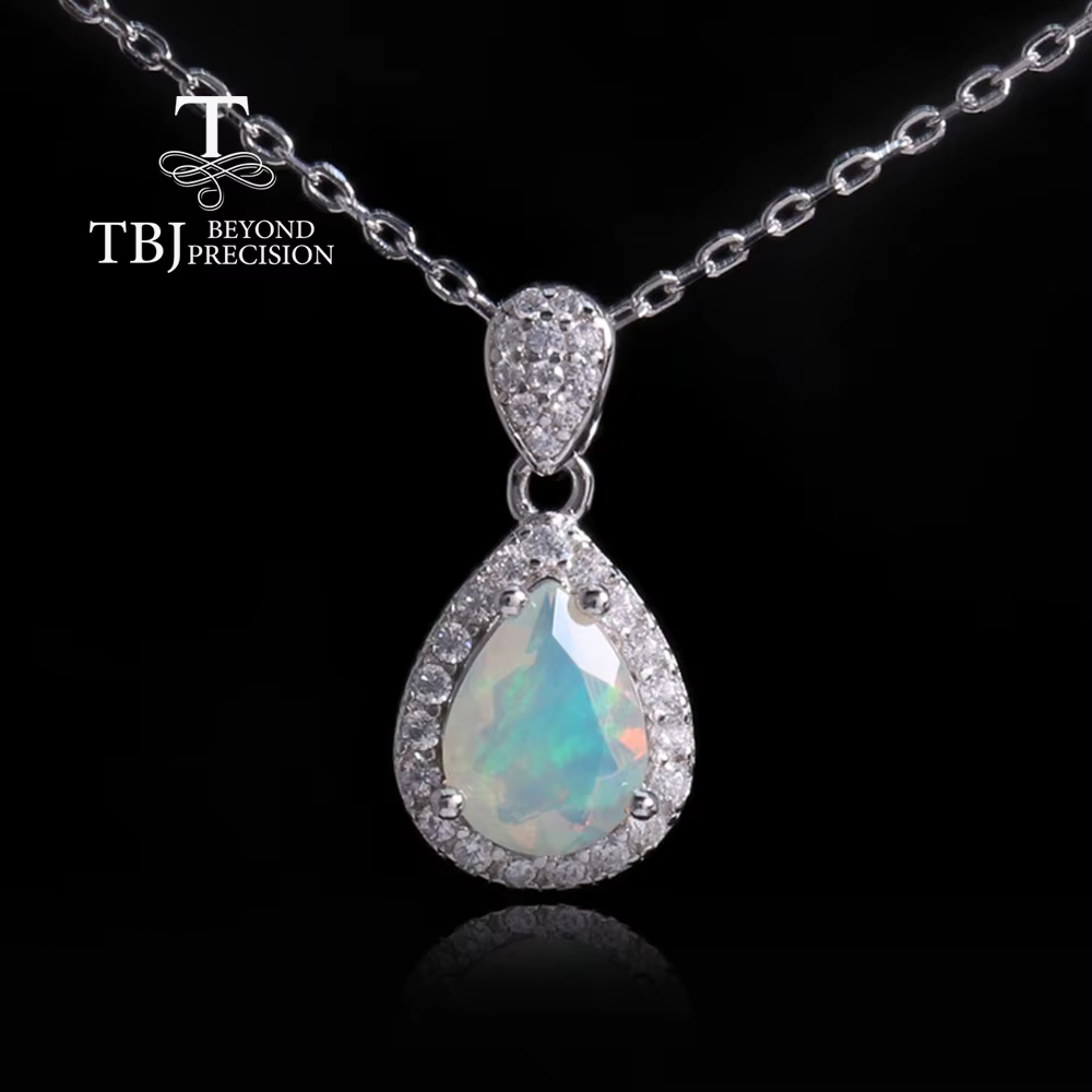Véritable argent S925 avec pierres précieuses opale d'éthiopie naturelle, bijoux fins en forme de po