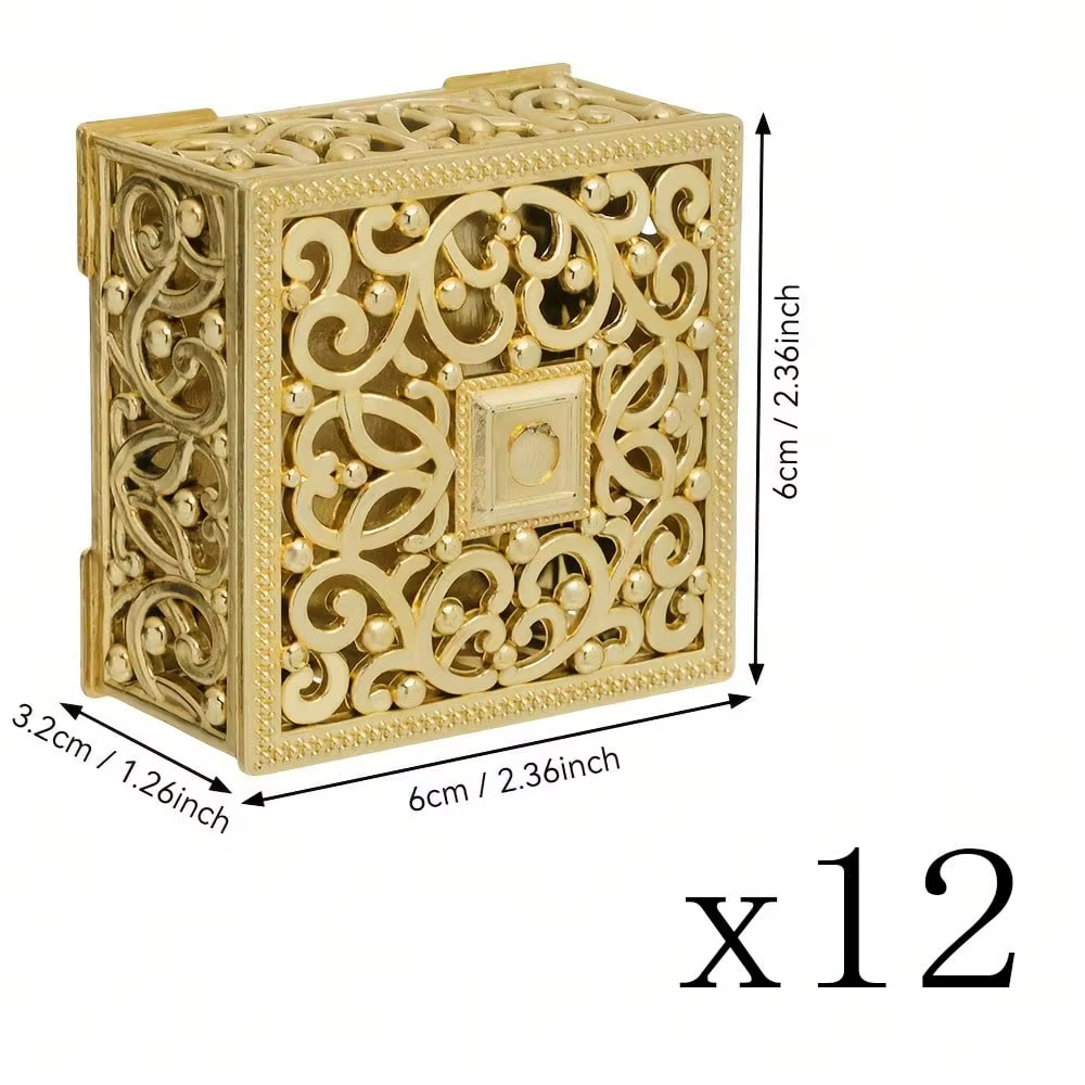 Cadeau pour elle/lui : Boîtes à dragées créatives de style européen en argent et or, 12 boîtes ronde
