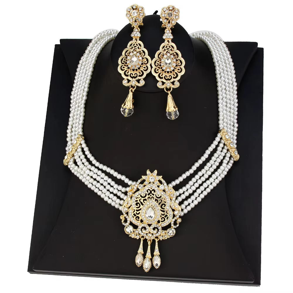 Sunspicems – ensemble de bijoux en perles à main arabes pour femmes, pendentif en cristal vert, coll