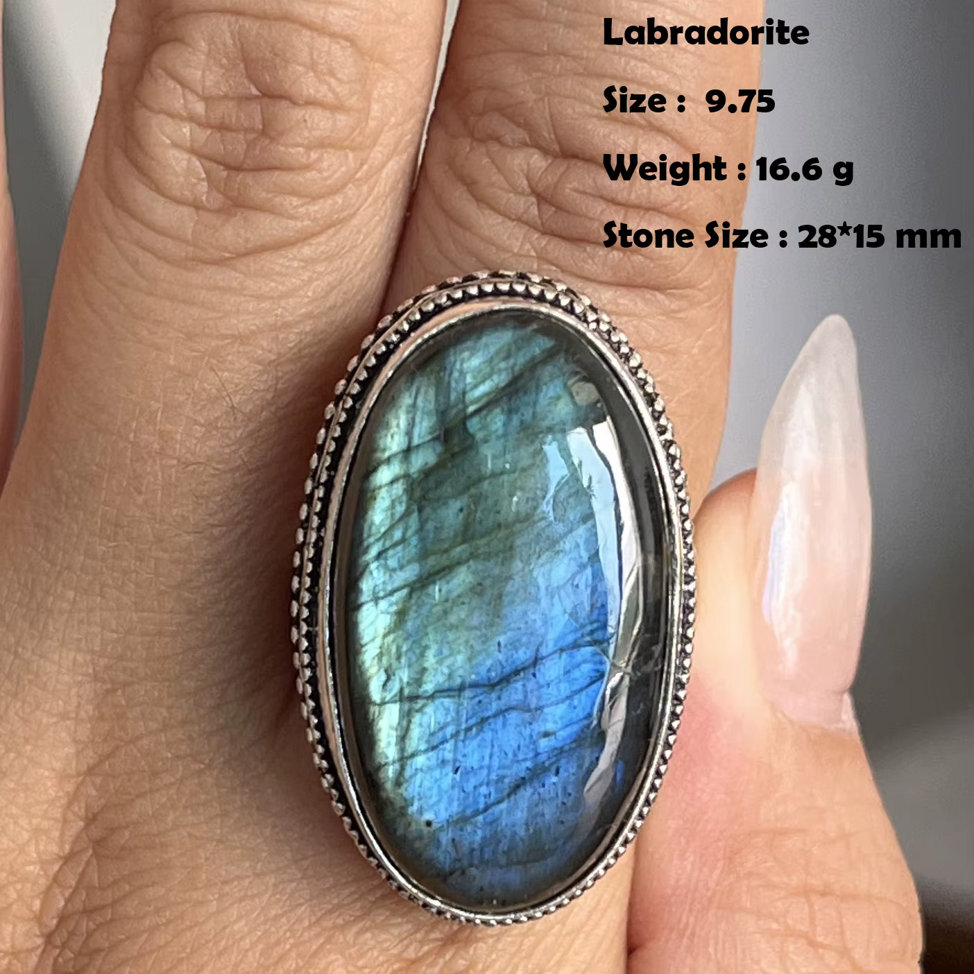 Bague en labradorite véritable, bijoux pour femmes, cadeau