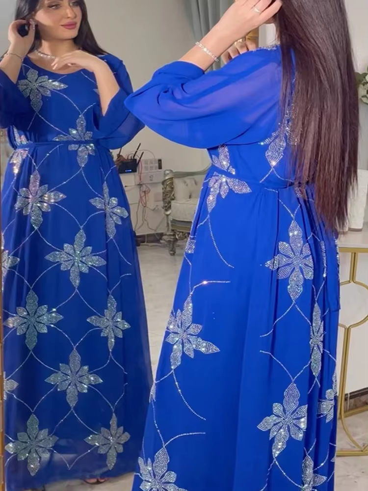 Robe de Soirée Eid Maroc pour Femme Musulmane, Abaya en Mousseline de Soie, Dubaï, Abayas, Kaftan, É