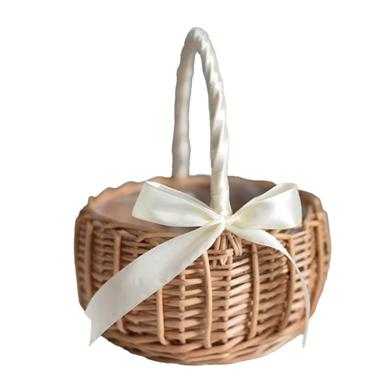 Panier à fleurs de mariage tissé à la main avec poignée, panier à fleurs en osier pour la maison, pa