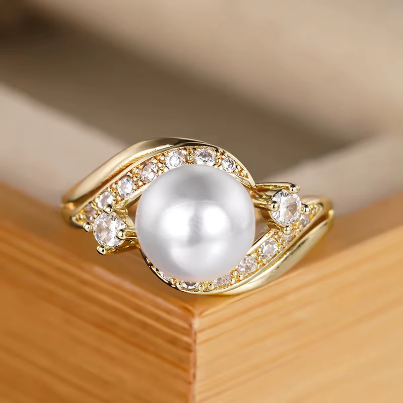 Huitan – bague en perles d'imitation gracieuse pour fiançailles, accessoires de doigt brillants et c