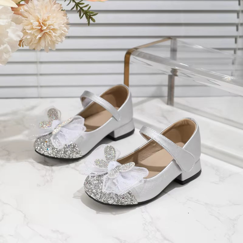Chaussures de princesse en cuir pour filles, pour fête de mariage, à la mode, avec nœud papillon arg