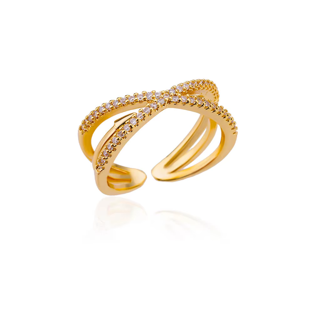 Bagues croisées en Zircon pour femmes, plaqué or, ouverture en acier inoxydable, bijoux esthétiques 