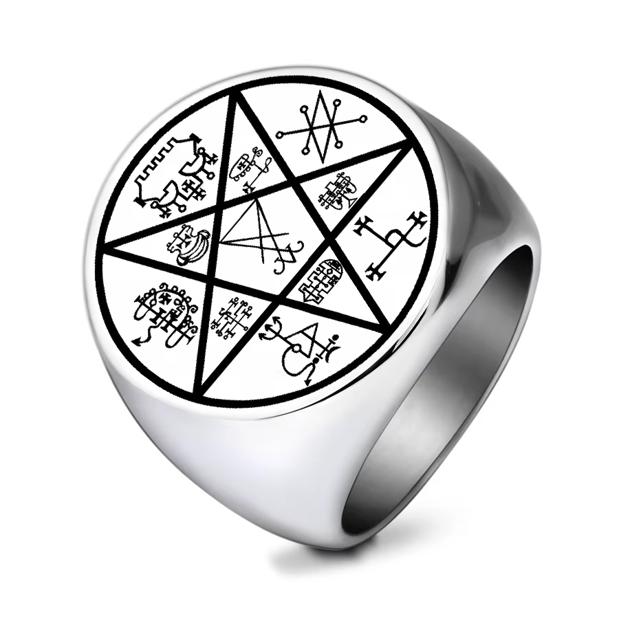 Bague en acier inoxydable R707, l'amulette du sigil de Lucifer symbolisant l'invincibilité d'Agares,