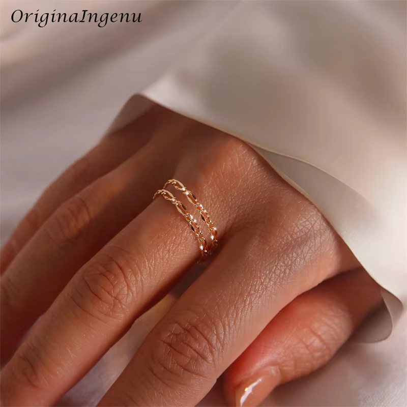 Bague chaîne Double couche remplie d'or 14K, bague d'articulation minimaliste, bijoux résistants au 