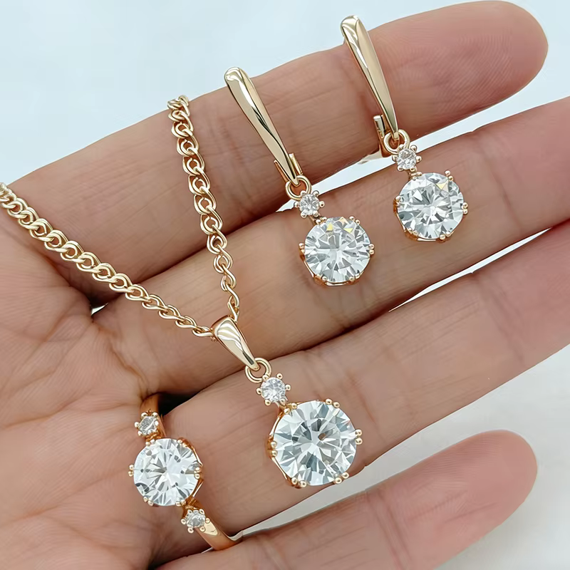 Kinel – Nouveauté : Parures de bijoux en zircon blanc naturel brillant pour femme, couleur or rose 5