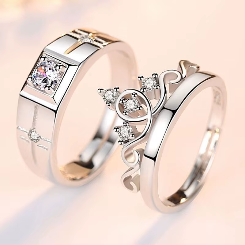 Bagues de luxe en Zircon pour Couple, pour femmes et hommes, couronne exquise, promesse de fleur, ba
