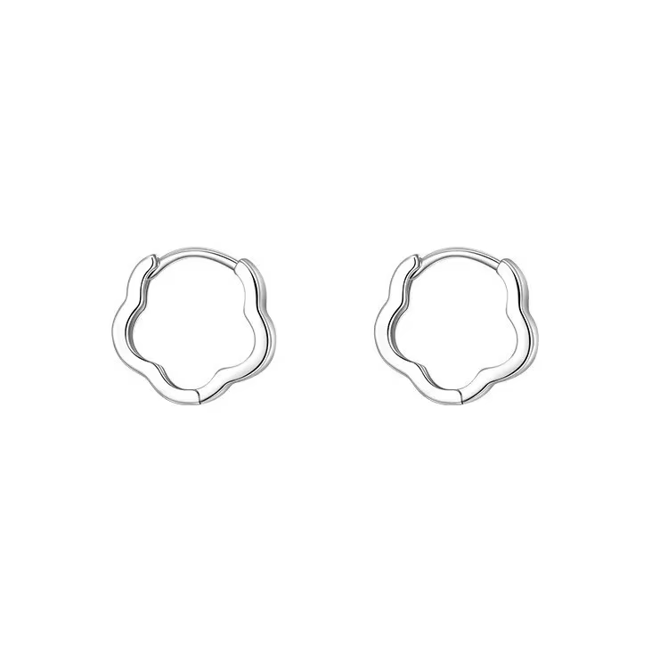 PONYKISS Boucles d'oreilles créoles en forme de fleur couleur argent pour femme, bijoux de mode végé