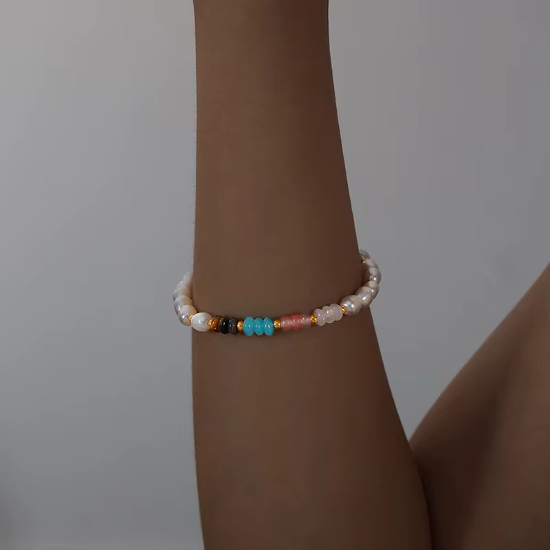 Collier et bracelet en perles d'eau douce et pierres naturelles style bohème pour femme, perles en a