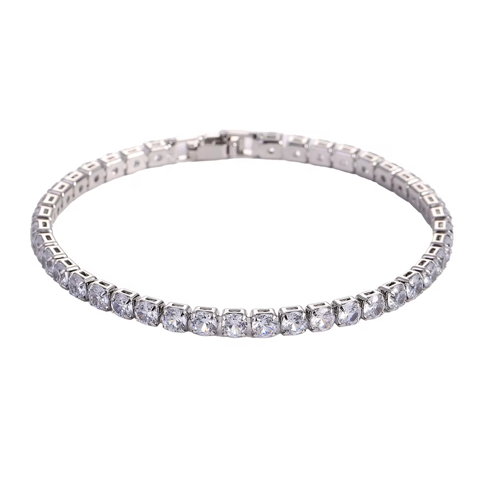 Luxe Hiphop glacé 4mm cubique zircone cristal Tennis Bracelets pour femme hommes couleur or argent c