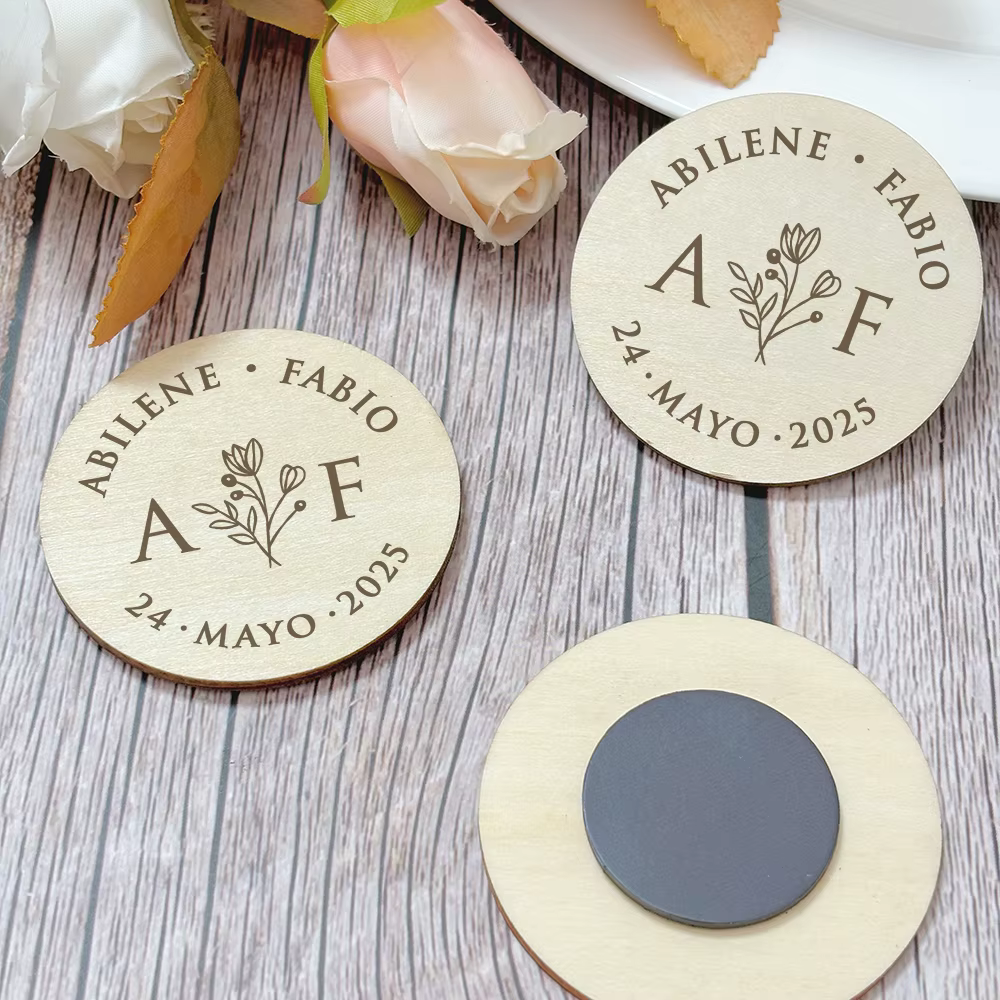 Aimant de mariage Souvenirs pour les invités aimants de réfrigérateur en bois personnalisés cadeaux 