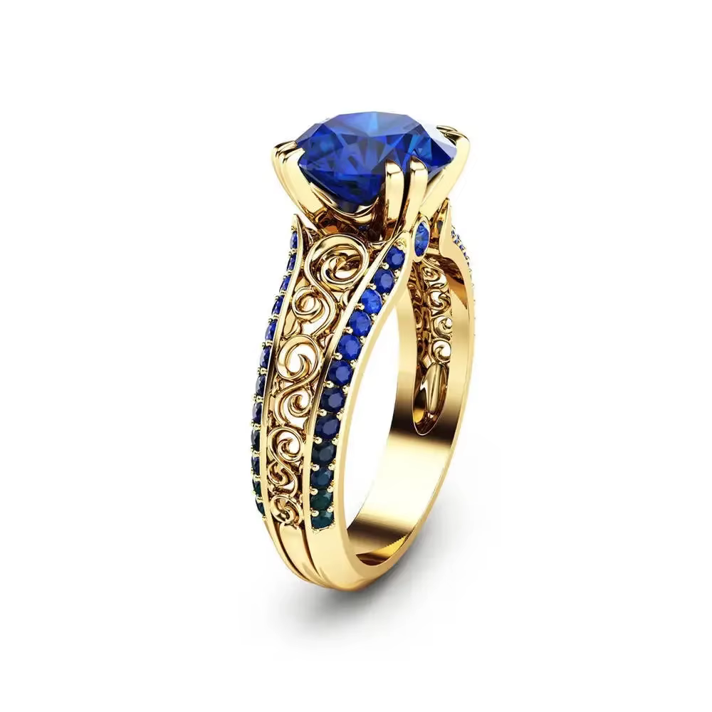 Bague fleur saphir bleu 14K or doigt diamant Bizuteria péridot Anillos De pierres précieuses rubis 1