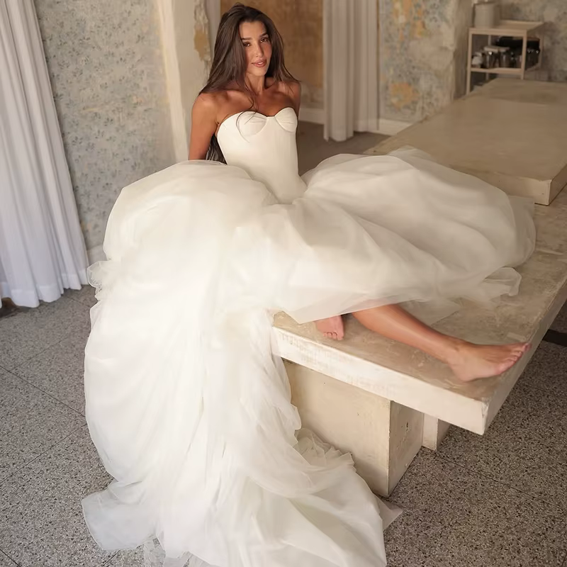 Robes de mariée A-line style bohème Eightree, robes de bal en tulle à traîne courte, robes de mariée