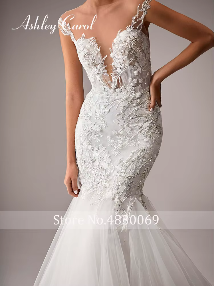 Ashley Carol robes De mariée sirène pour les femmes élégantes robes De mariée à col en v profond per