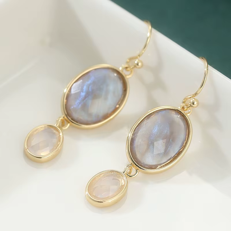 Boucles d'oreilles pendantes élégantes en pierre de lune synthétique style bohème pour femme, access