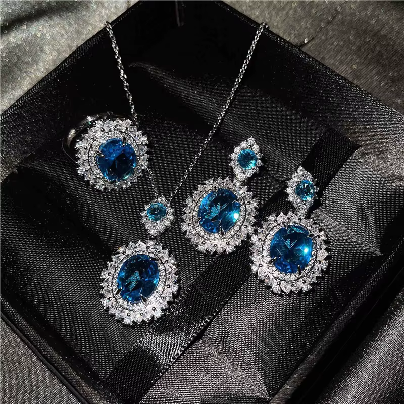 Ensemble de bijoux en zircone cristal jaune étincelant – Collier, boucles d'oreilles et bague, ton a
