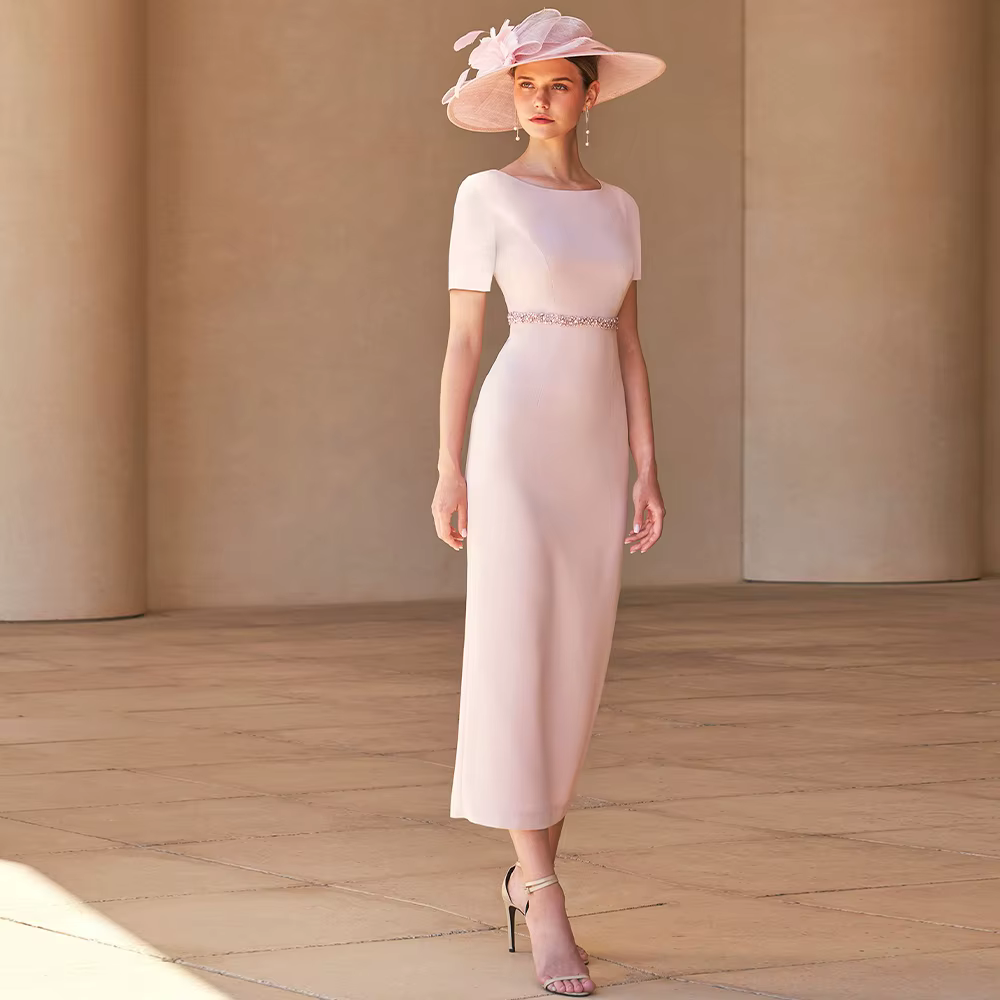 Robe de mère de la mariée rose pâle pour mariage, gaine/colonne simple, robe d'invité de mariage, qu