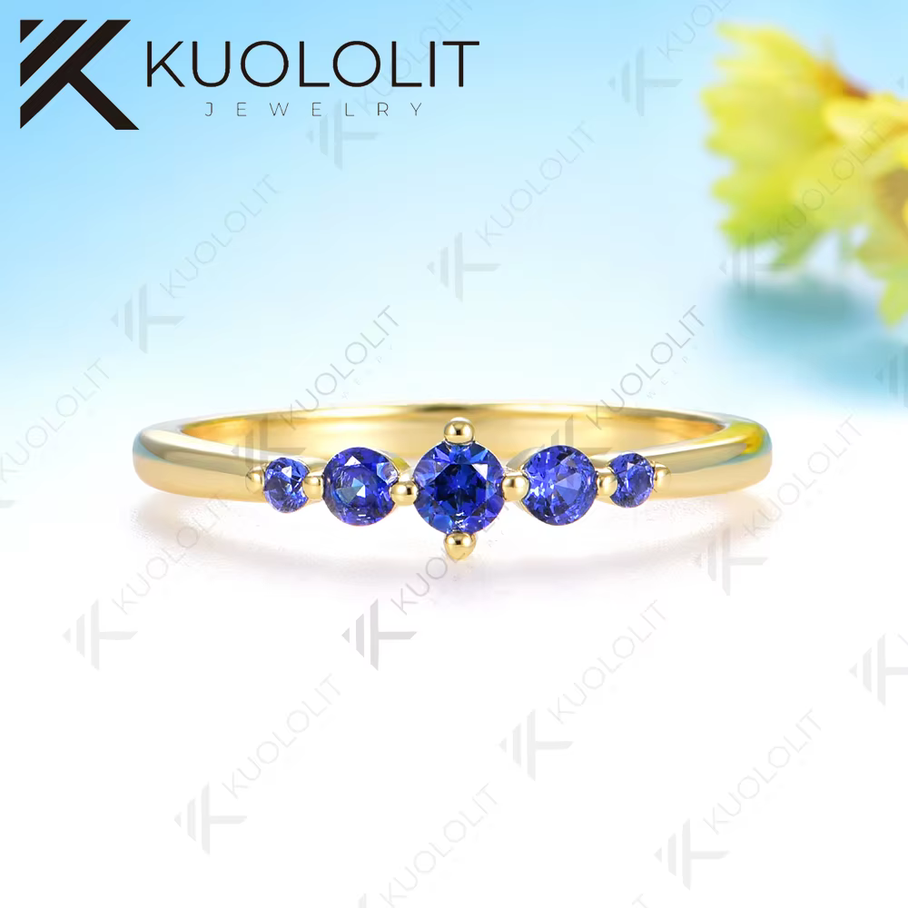 Kuololit 0.27CTW bague saphir bleu cultivé en laboratoire pour hommes femmes bague de fiançailles en