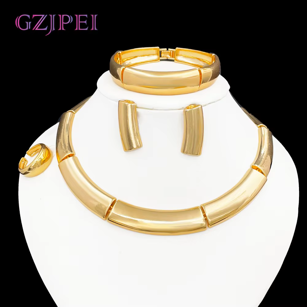 GZJPEI Ensemble de bijoux minimalistes couleur or pour femmes, cadeaux de mariage et de fête Dubaï B