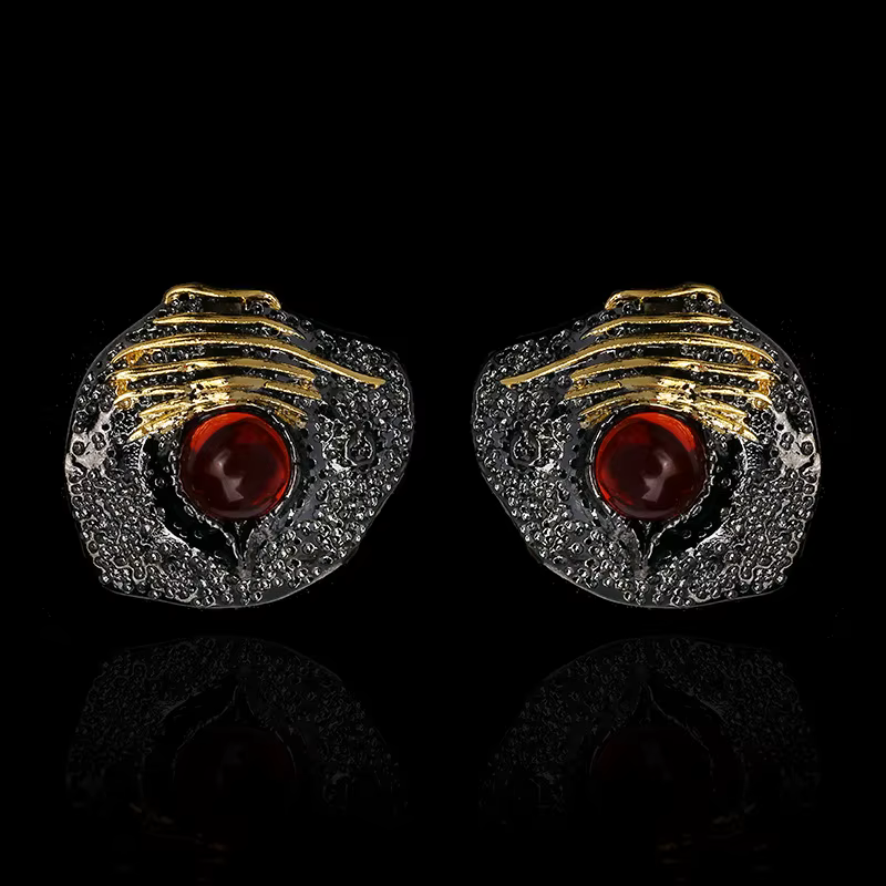 Boucle d'oreille créative pour femmes Unique irrégulière noir or boucle d'oreille incrustée de pierr