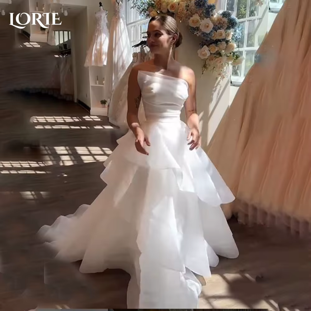 LORIE – robe de mariée élégante en Tulle, sans bretelles, ligne a plissée, robe de plage, à volants 