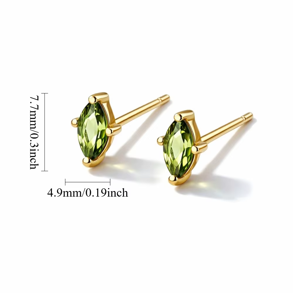 Boucles d'oreilles clous délicates en zircon vert taille marquise pour femmes, plaquées or, minimali