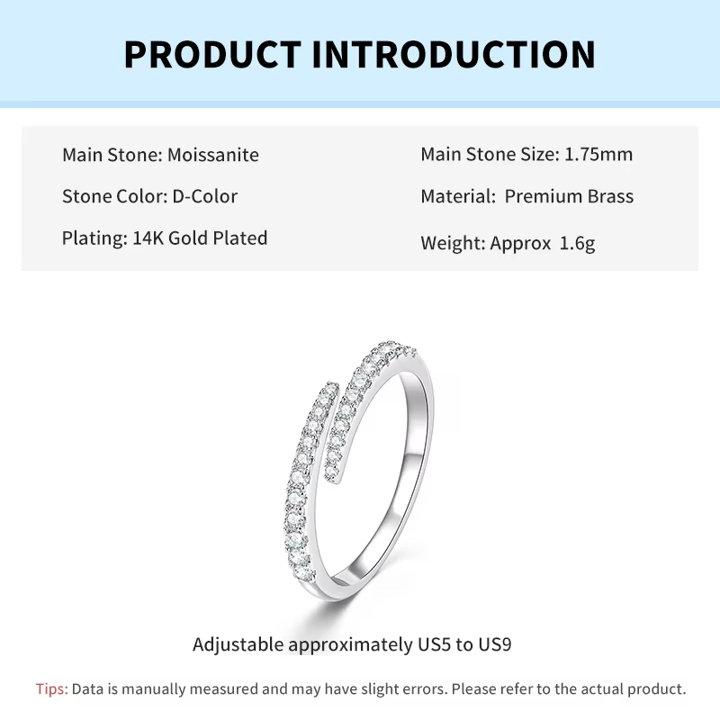 Bague demi-éternité Rrjzz D Color en moissanite, diamant de laboratoire rond GRA, imitation diamant,