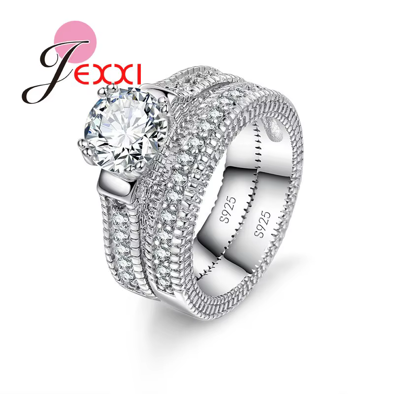 Ensemble de bagues élégantes en argent Sterling 925, 2 pièces, pavé de cristaux brillants de haute q
