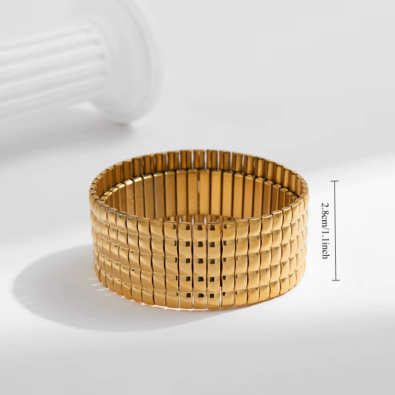 PRISCA PRISCA |   Bracelet élastique en perles pour femmes, en acier inoxydable plaqué or, bijoux Hi