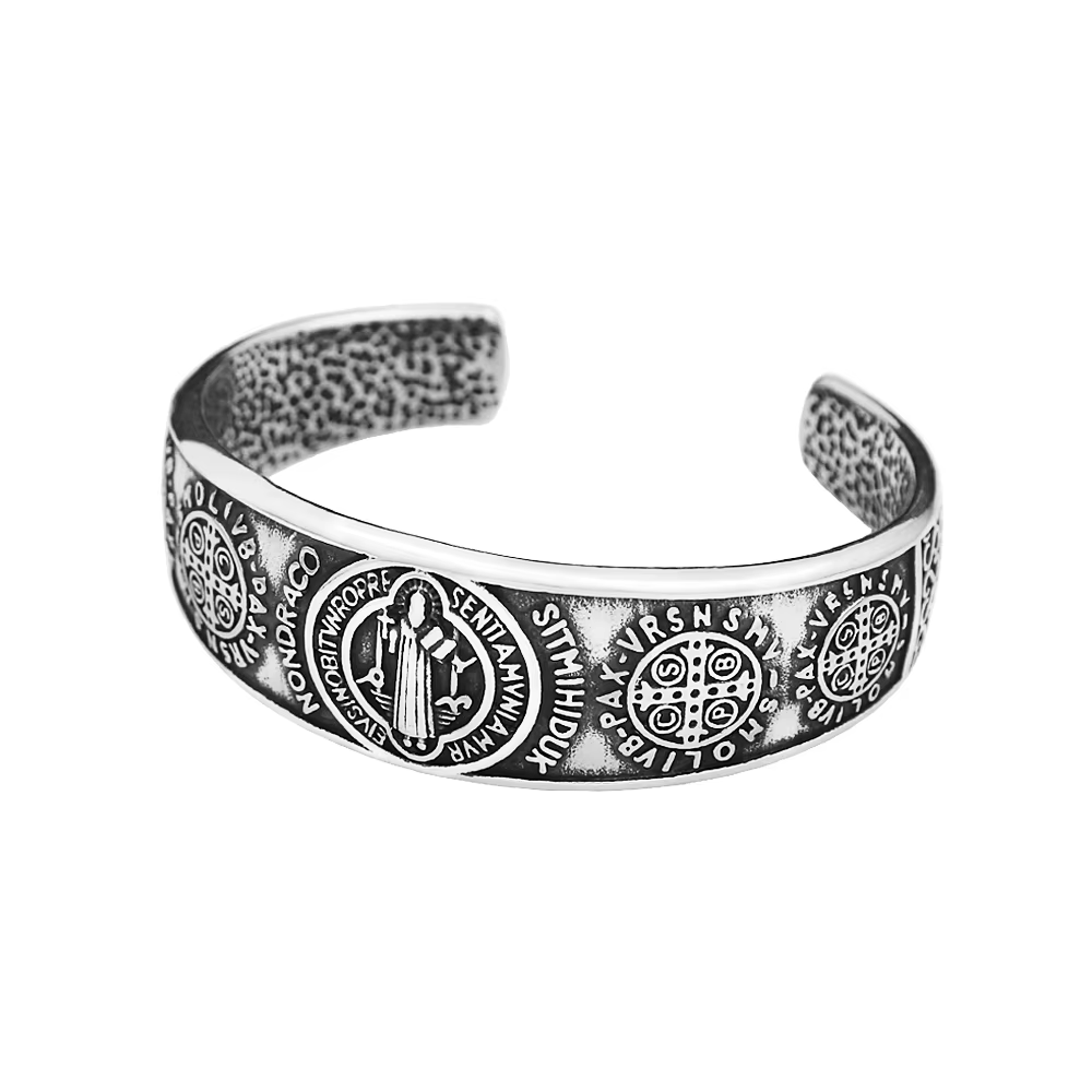 Bracelet exorcisme Vintage Saint benoît pour hommes et femmes, en acier inoxydable, Hip Hop, motard,