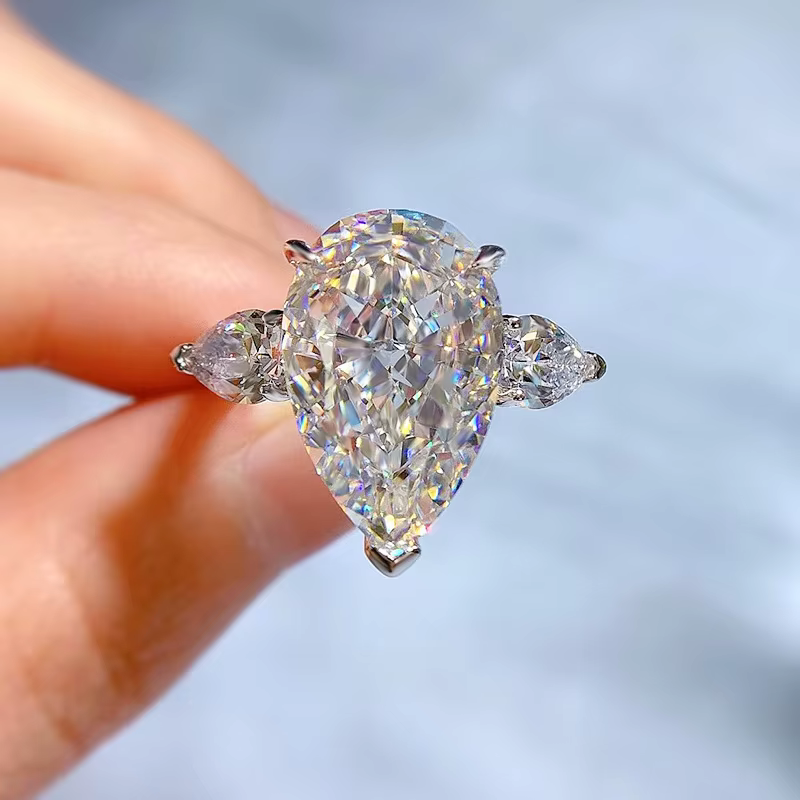 Goutte d'eau laboratoire rose Moissanite diamant bague 100% réel 925 en argent sterling fête de mari