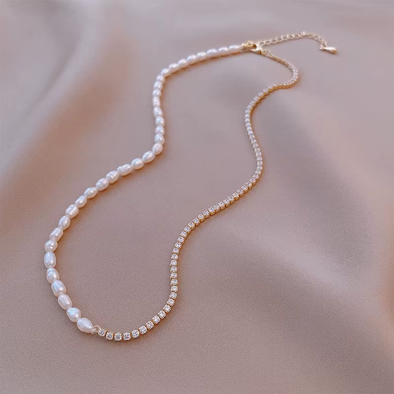 Meilleure vente 100% perle d'eau douce naturelle et étoile de cristal brillant 14K or rempli femme é