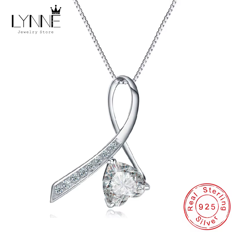 LYNNE – collier en argent Sterling 925 avec pendentif en forme de cœur et de ruban en Zircon pour fe