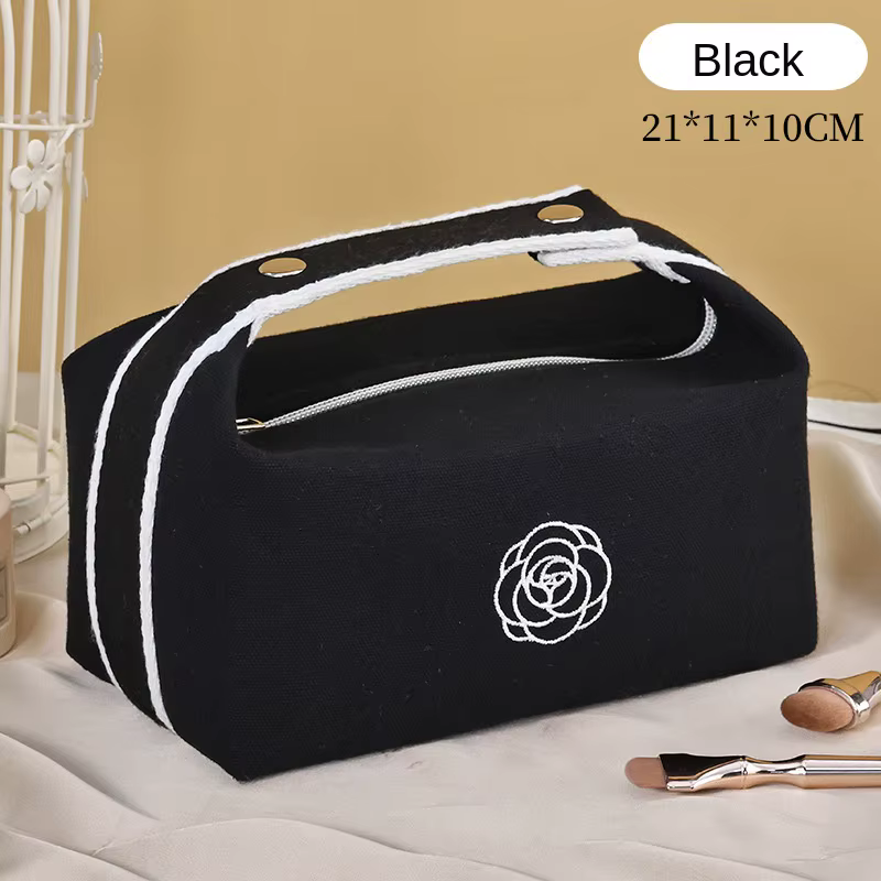 Trousse de maquillage portable en toile de camélia, sac de rangement pour cosmétiques et soins de la