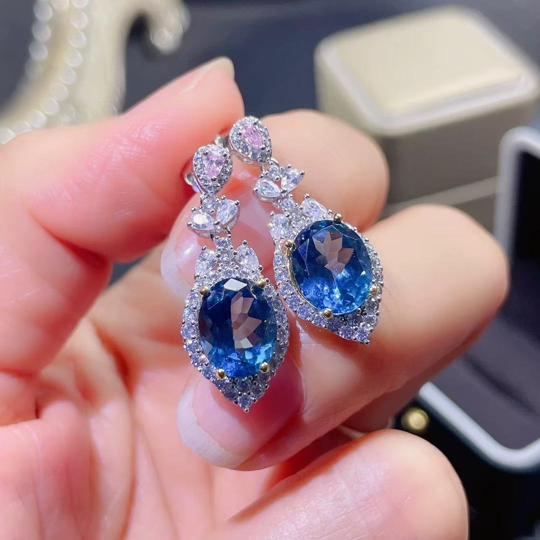 Boucles d'oreilles en argent regardé 100% véritable saphir naturel, cadeaux exquis pour les femmes, 