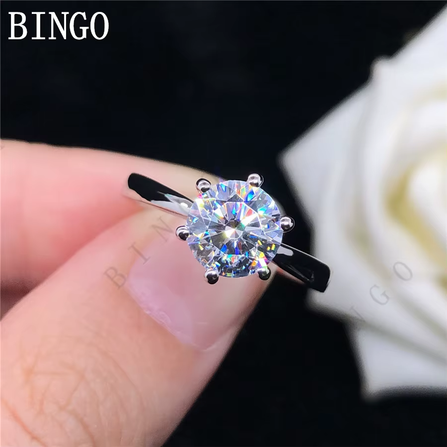 Bague Solitaire en or blanc massif 18K AU750 1CT, couleur D, diamant Moissanite pour femmes, bague d