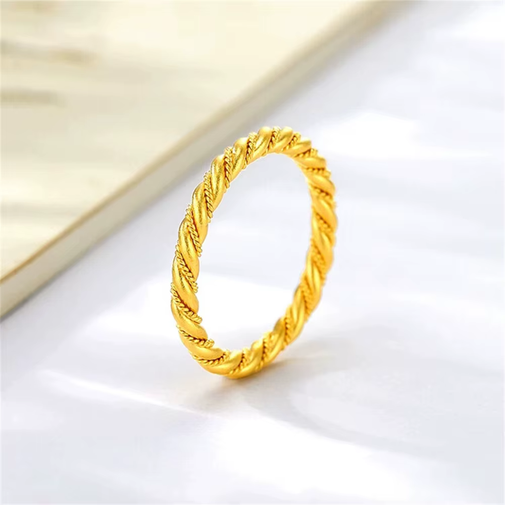 Bagues de documents en or jaune pour femmes, bague torsadée de 3mm, accessoires de bijoux rétro, cad