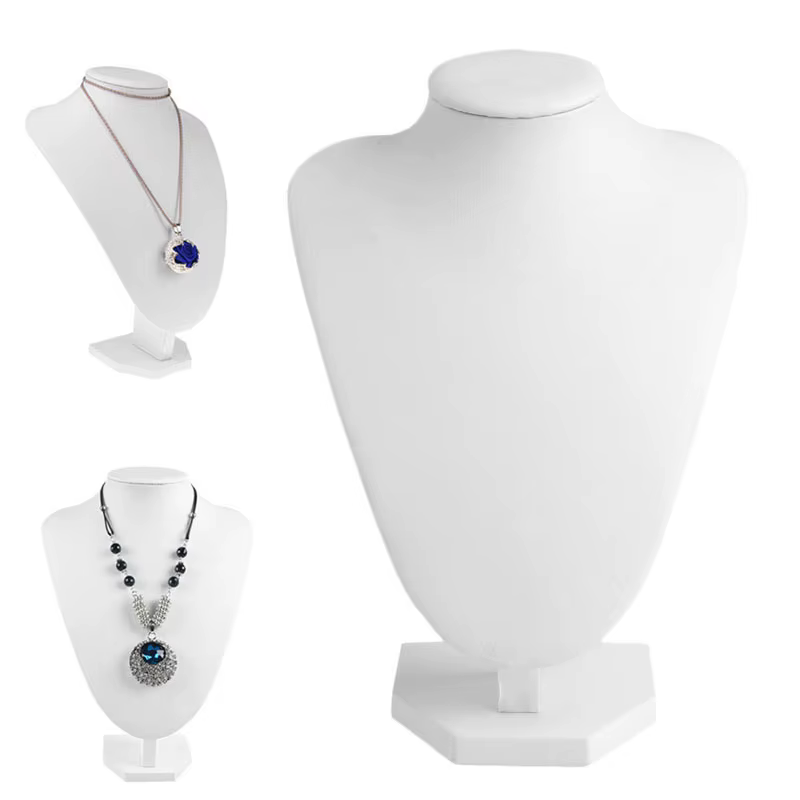A0KD Faux Cuir Mannequin Bijoux Collier Présentoir Cou Buste Stand Vitrine