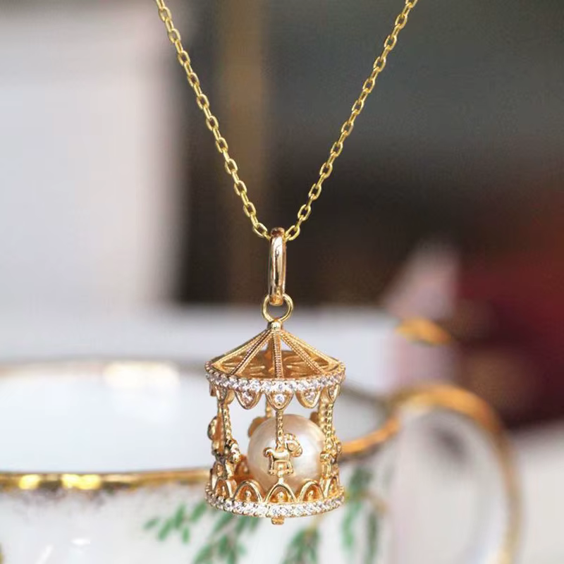 Collier Pendentif Perle Carrousel ENSHIR pour Femme – Design Unique et Charmant, Ouverture au Bas, B