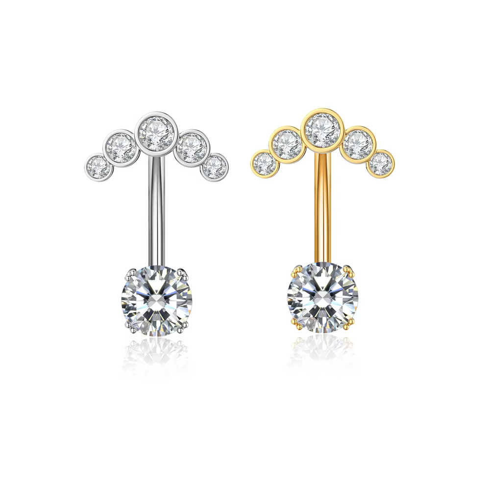 Série de couleurs or 3 cristaux fleur pendante Nombril anneaux en acier inoxydable délicat Zircon No