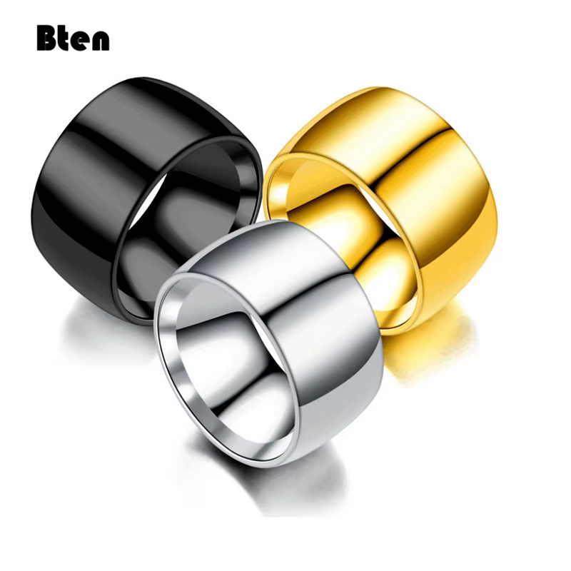Bten mode charme bijoux bague hommes en acier inoxydable noir anneaux pour femmes bijoux 12mm hommes