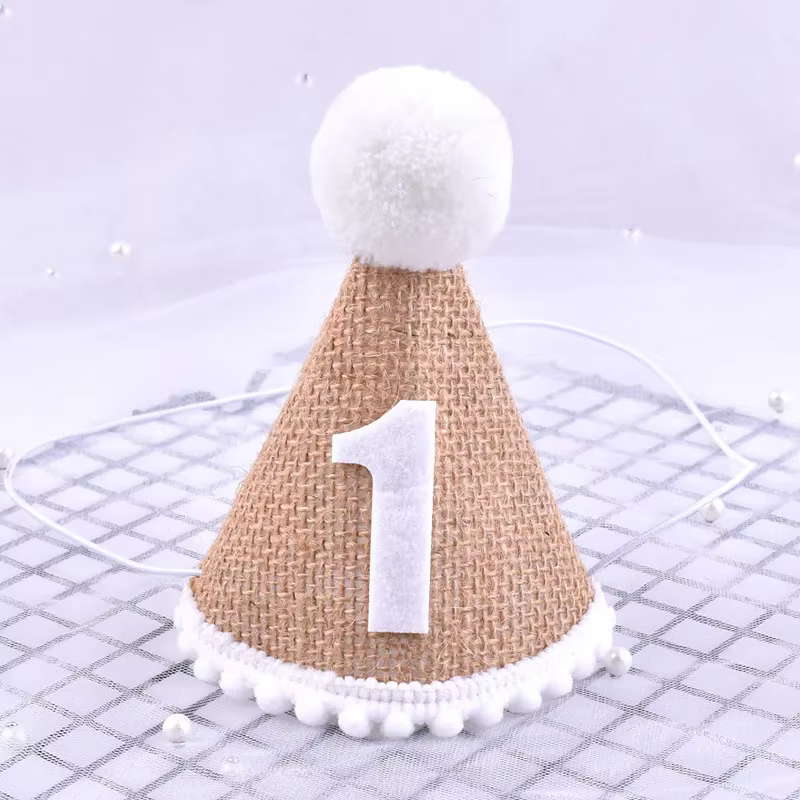 Chapeau en toile de jute pour bébé, chapeau en feutre de lin pour première fête d'anniversaire, 1er 