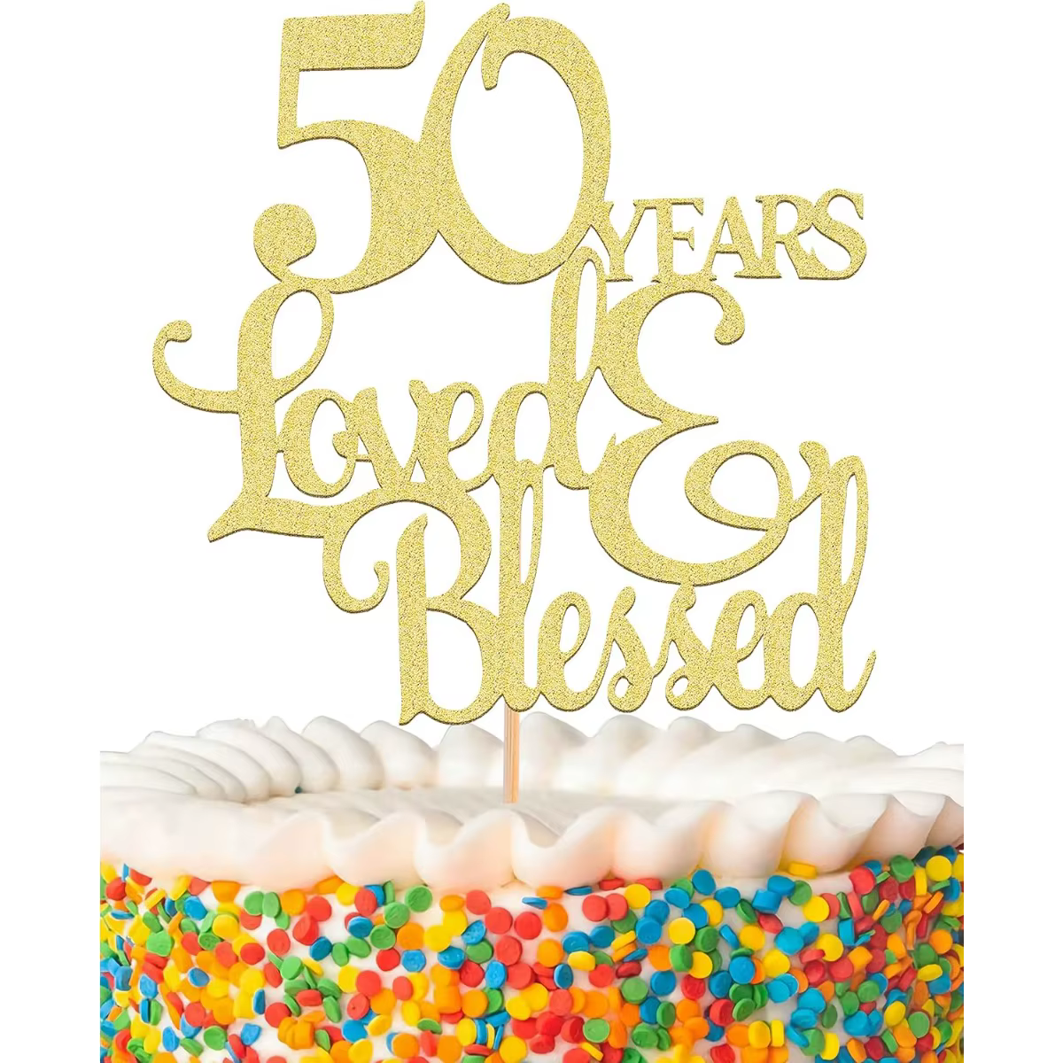 Décoration de gâteau béni d'amour de 50 ans, décorations dorées à paillettes pour 50e anniversaire d