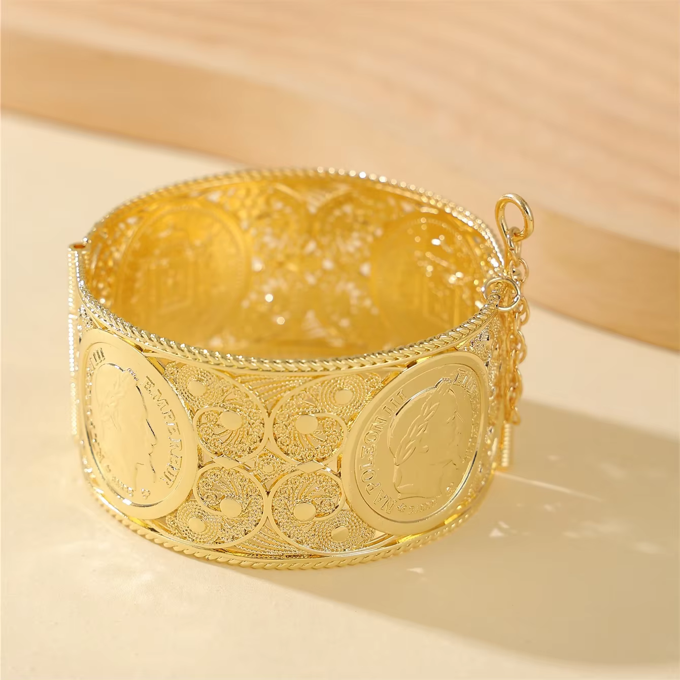 Bracelet de pièce de monnaie Napoléon français, Design coupé pour femmes, bijoux de mariage de luxe,