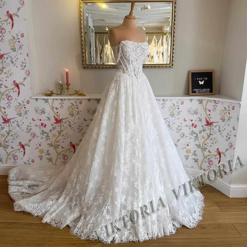 VIKTORIA princesse perles robes De mariée pour femme mariée a-ligne hors De l'épaule dentelle Appliq