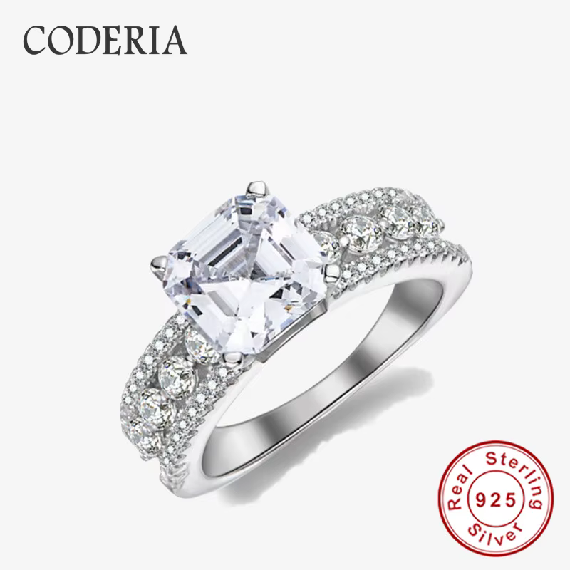 Bague de luxe en argent S925 pour femme, plaquée or blanc 18 carats avec moissanite taille Asscher c