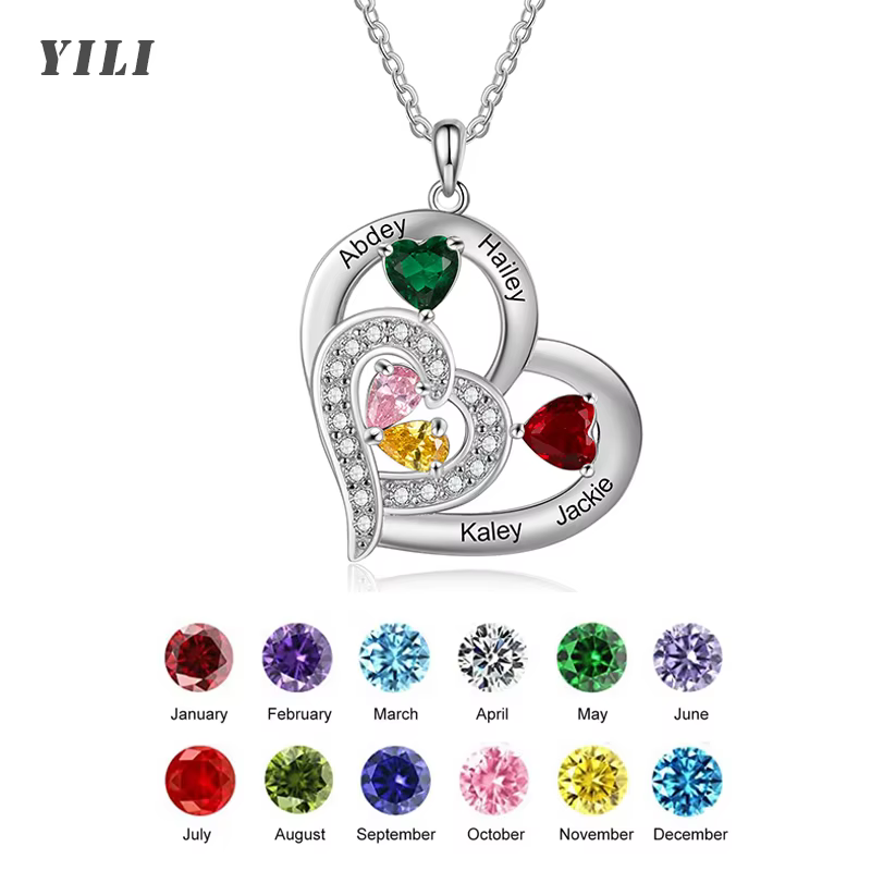 Collier personnalisé avec nom et pierres de naissance, collier de promesse personnalisé, pendentif c