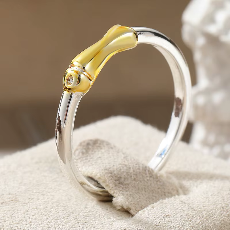 Bague minimaliste pour femme en forme de poisson sculpté à la main, rétro, en métal bicolore, géomét